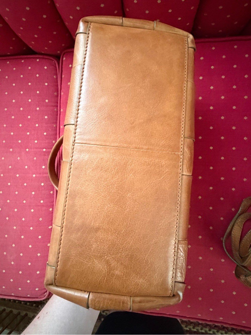 Woven Leather Satchel Handbag in Tan - Picture 4 of 8